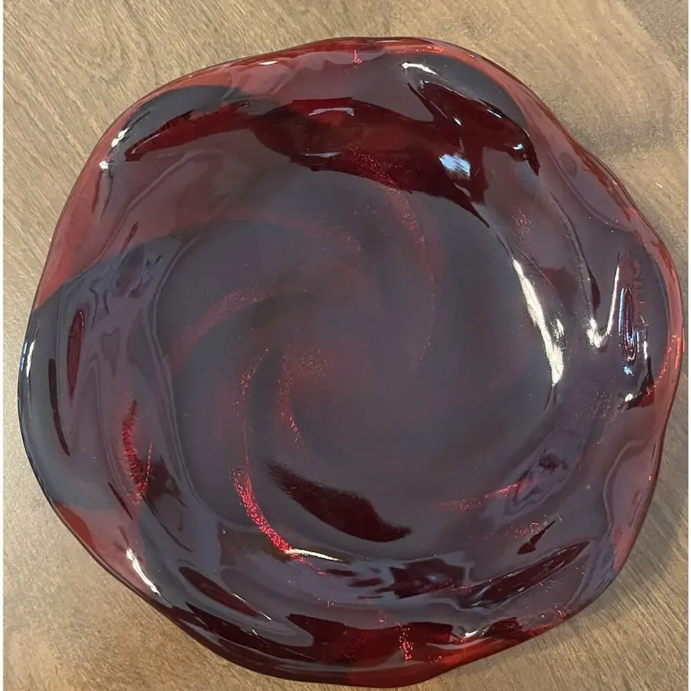 VTG Fenton Amberina Swirl Art Glass Dish Ruby Red Vanity Trinket Candy Ash Glows